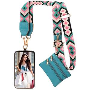 XANGNIER Clip and Go Strap for Phone with Wallet Crossbody, Phone Strap with Zippered Wallet, Adjustable Anti Theft Cellphone Lanyard for Women, Cellphone Chain Accessories
