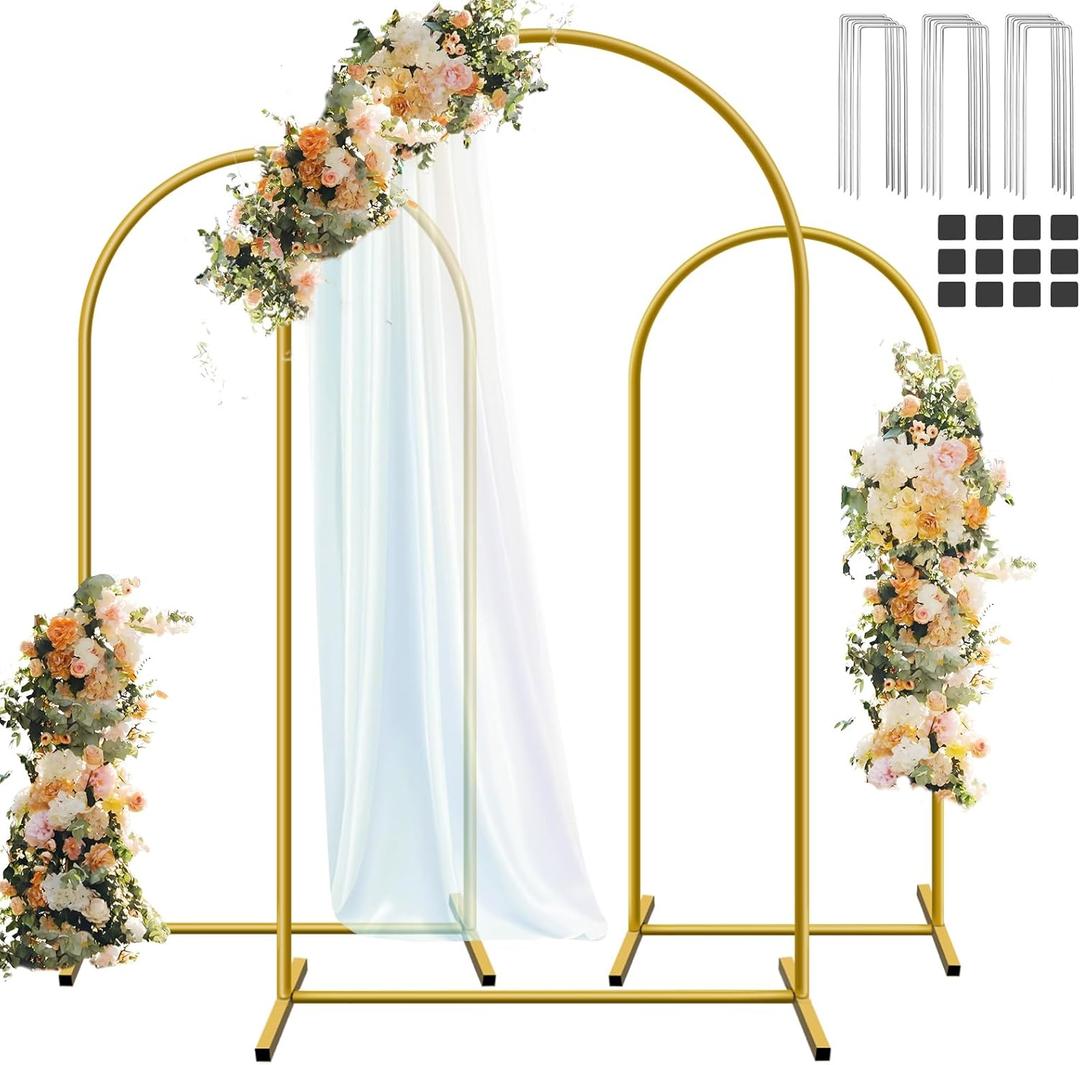 Metal Arch Backdrop Stand Set of 3, 6 ft/ 5 ft/ 4 ft Party Arch Stands for Wedding, Birthday, Baby Shower, Bridal Shower - Balloon Arched Frame for Garden Decor, Gold Floral Arches, 3 Pieces