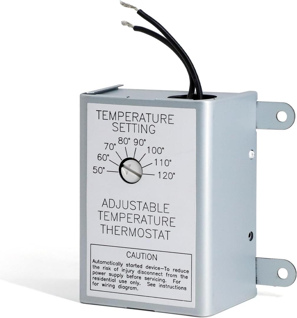 Attic Fan Thermostat Control for Power Attic Ventilators and Exhaust Fans, 120V Adjustable Thermostat Switch Replace 58033 Single Speed Precise Temperature Controller