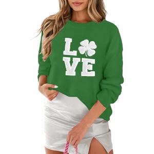 MARZXIN Women 2026 Casual Holiday Love Sweaters Round Neck XOXO Sweater St Patrick Tops Merry Christmas Heart Sweatshirt (Green, S)