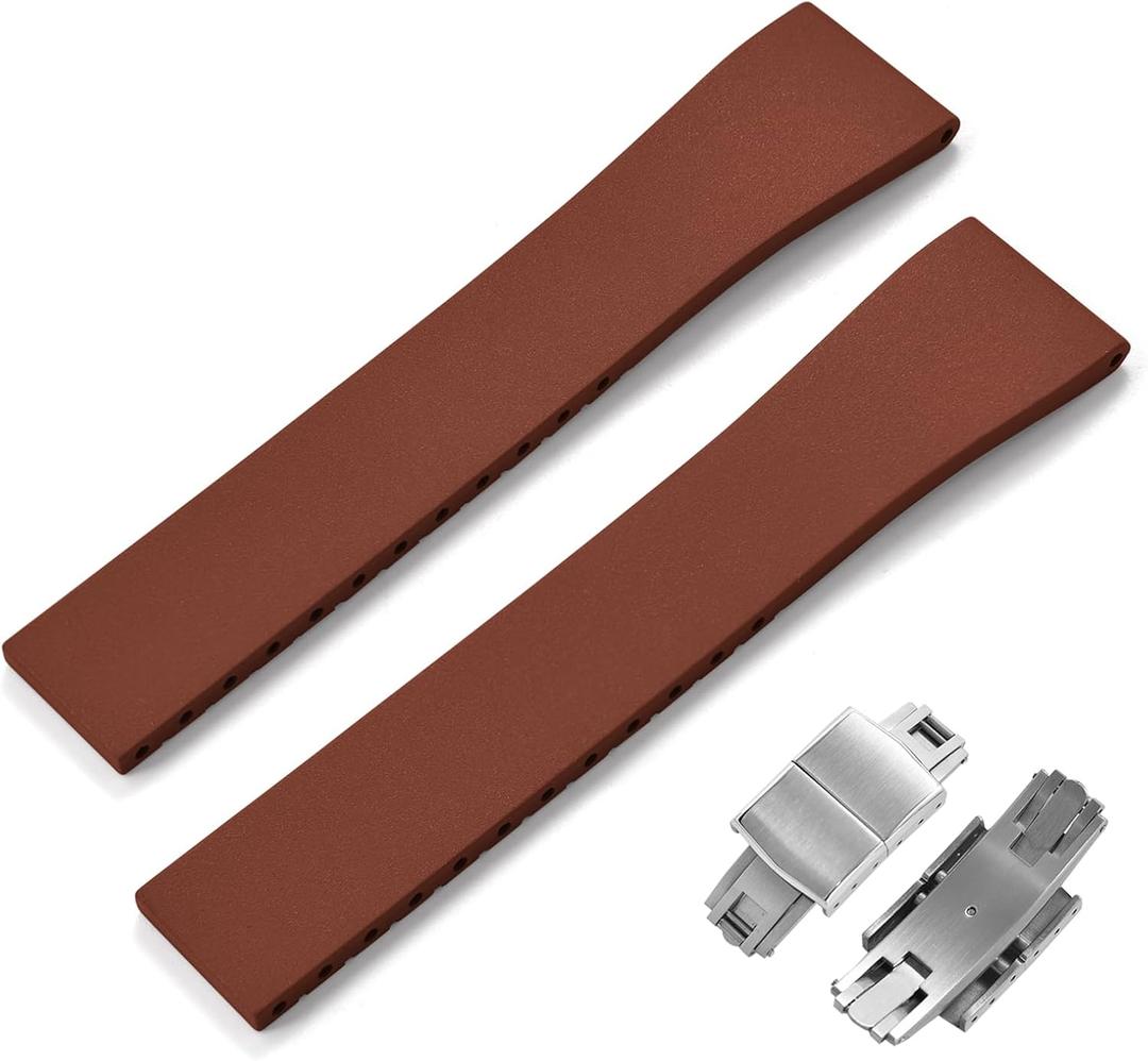 CTS 18mm/20mm/22mm Quick Release Watch Band,Soft Rubber Straps with Butterfly Deployment Buckle,15 Colors for Men and Women (Brown)