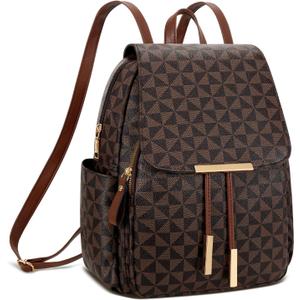 KKXIU Backpack Purse for Women - Stylish Travel Daypack for Ladies, Leather Women Purses with Multiple Pockets for Work, College, Gift Ideas (Brown Checkered)