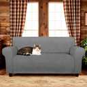 Waterproof Stretch Loveseat Cover - Non-Slip Sofa Slipcover with Elastic Bottom, Washable Leakproof Furniture Protector for Kids, Pets (Loveseat, Light Gray)