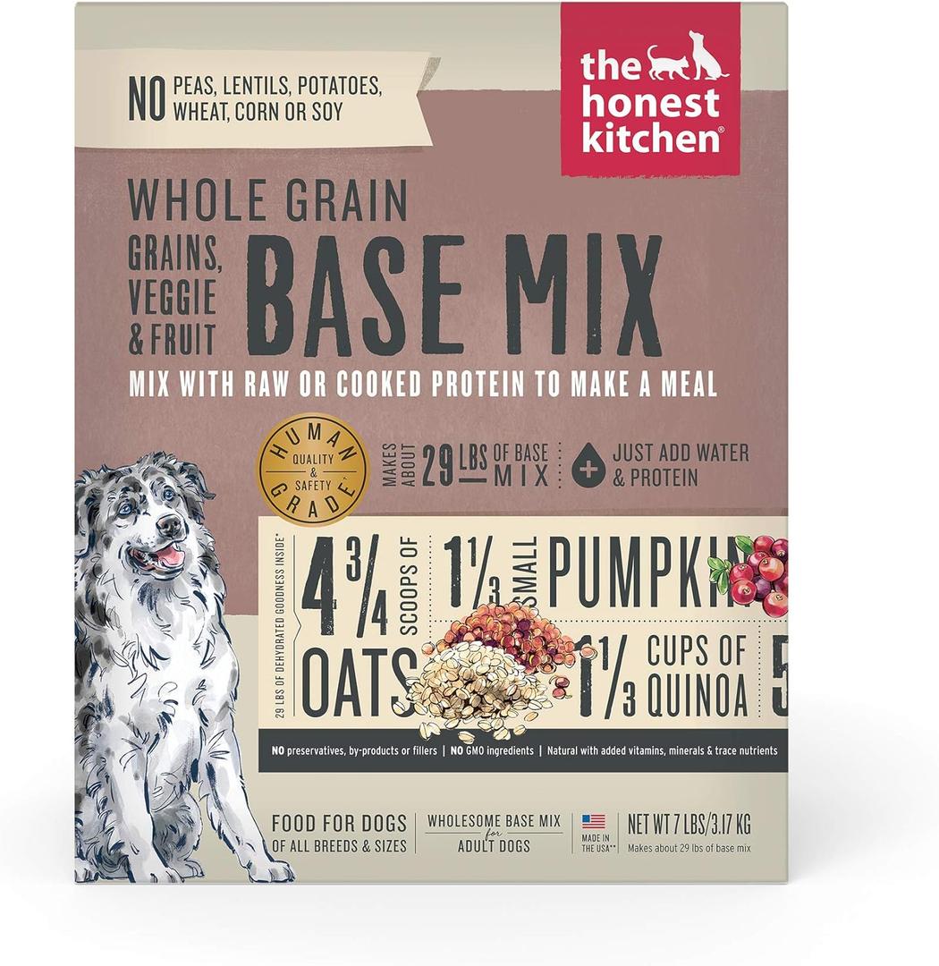 The Honest Kitchen Human Grade Whole Grain, Veggie & Fruit Base Mix Dehydrated Dog Food (Just Add Protein) - 7 Pound Box (makes 12 Pounds)