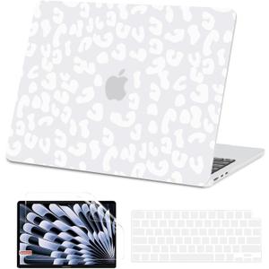 AKIT Compatible with MacBook Air 13 inch Case 2026 2025 2024-2022 M4 M3 M2 A3240 A3113 A2681, Unique Hard Shell Laptop Case+Screen Protector+Keyboard Cover for MacBook Air 13.6 inch, White Leopard