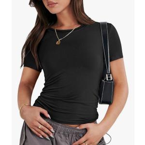 ANRABESS Women’s Short Sleeve Summer T Shirts Crew Neck Slim Fit Basic Tees 2026 Crop Tops Y2k Clothes Outfits, L