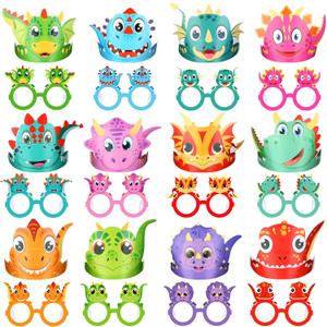 Woanger 48 Pcs Dinosaur birthday Supplies Include 24 Dinosaur Paper Hats 24 Adjustable Sunglasses with Ropes for Birthday Christmas Halloween Animal Themed Celebration Decoration