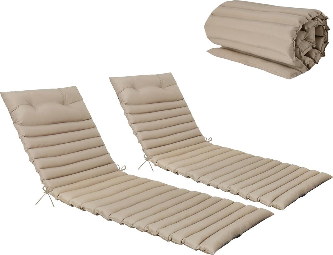 Only choice 2 Pieces Set Patio 72.83” × 23.62 ” Indoor/Outdoor Chaise Lounge Chair Cushion Replacement Funiture Seat Cushion (Khaki)