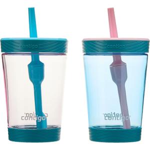 2 x Contigo Kids Spill-Proof 14oz Tumbler with Straw and BPA-Free Plastic, Fits Most Cup Holders and Dishwasher Safe, 2-Pack Strawberry Cream & Blue Raspberry