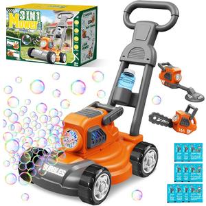 Bubble Lawn Mower for Kids Ages 3-6, 3-in-1 Bubble Machine Maker with 10 Bubble Solution, Outdoor Push Toy for Toddlers Boys Girls, Summer Birthday Christmas Easter Gift for Age 3 4 5 6 Year Old