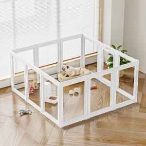 Clear Acrylic Dog Playpen Transparent Dog Playpen Indoor, Easy Assemble Clear Pet Pen for Puppy Bunny Cat Pig, Sturdy & Easy Cleaning Plastic Dog Puppy Fence (24" H, 12PCS)