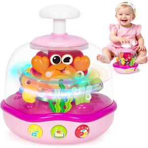 Baby Toys 6-12 Months, Musical Aquarium Infant Toys for 7 8 9 10 11 Months, Early Learning Educational Toy with Sound, Press Glow Spin for Cause and Effect, Christmas Birthday Gifts for Girls