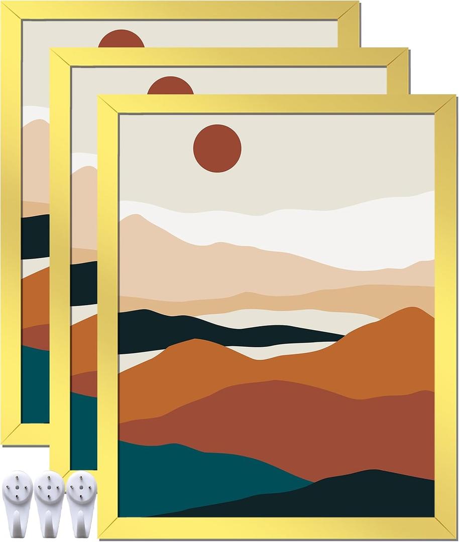 Gold 16x20 Picture Frame Set of 3, High Transparent Frame for 16 By 20 Photo Collage Canvas Poster Size Wall Mount and Tabletop Horizontally Vertically (Gold, 16 x 20 inches)