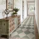 Beeiva Checkered Print Runners for Hallways Non Slip 2.5x12, Green Ultra Thin Washable Runner Rug Neutral Long Rugs for Hallway, Moroccan Plaid Floor Carpet for Kitchen, Modern Gingham Home Decor