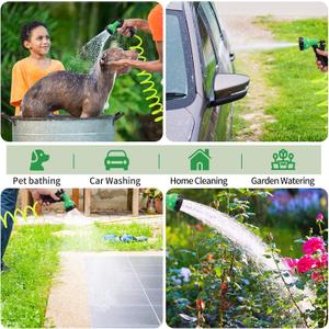 Yereen 50 Ft x 3/8'' Coil Garden Hose EVA Recoil Garden Self Coiling Expanding Water Hose with 6 Function Spray Nozzle Universal 3/4'' Brass Connector Fitting for Outdoor Yard