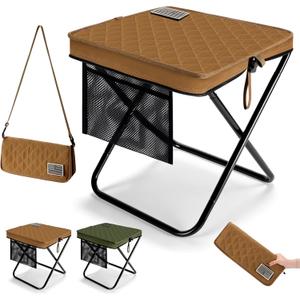 LiKiLiKi Extra Large Foldable Backpack Stool, Heavy Duty Thickened Collapsible Portable Pocket Chair, Compact Pocket Size Travel Seat for Hiking, Fishing, Picnic and Outdoor Activities (Brown)