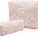 Gosect 2PC Makeup Bag Set, Cute Cosmetic Bag for Women Girls, Floral Coquette Aesthetic Toiletry Bag, Travel Make Up Organizer Bag (Pink Rose)
