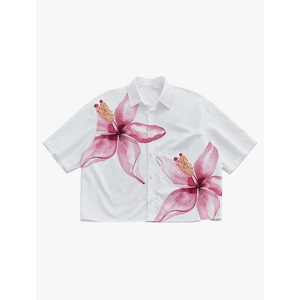 VIPWOLF Men's Floral Oversized Shirts Button Down Short Sleeve Baggy Summer Shirt Tops (S, White)