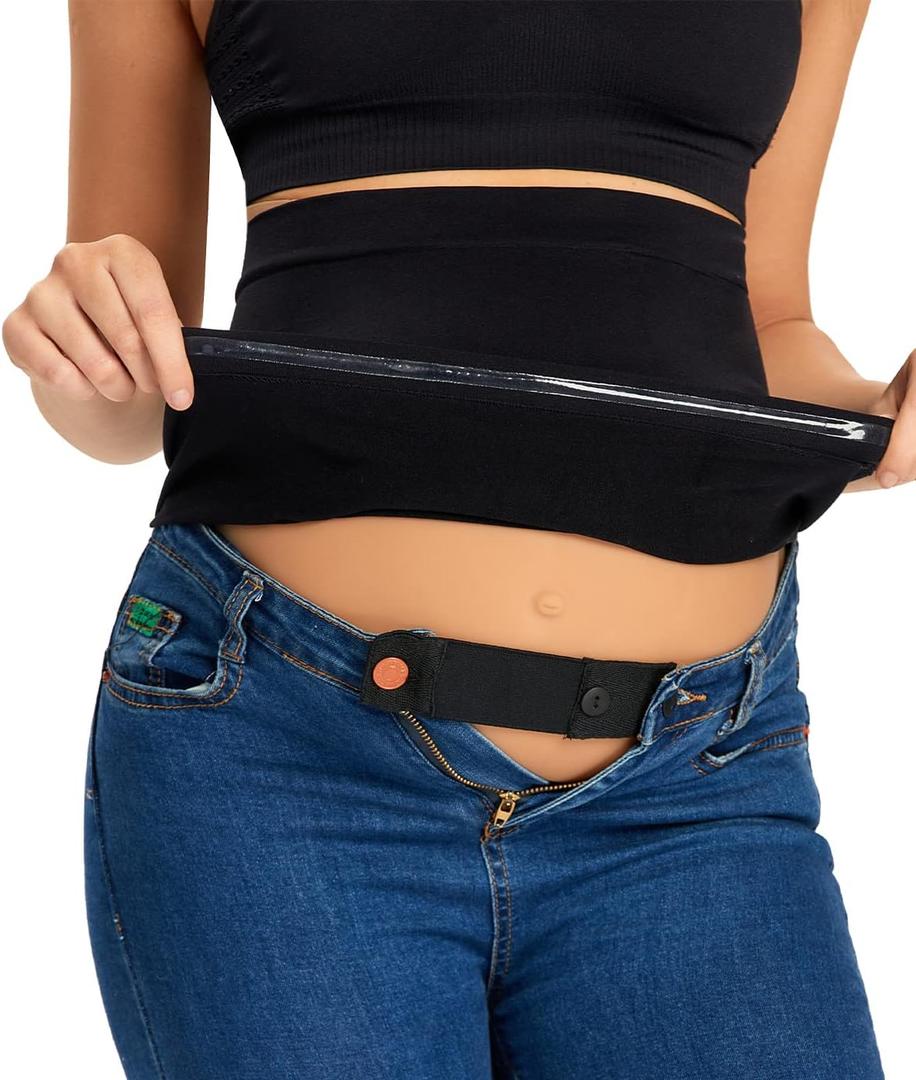 Combination of Maternity Shirts Extenders and Pants Waist Extenders, Seamless Maternity Belly Band (Black, M)