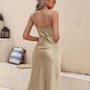 Ekouaer Womens Satin Nightgown Sexy Lingerie Sleepwear Spaghetti Strap Cowl Neck Elegant Long Slip Satin Silk Midi Dress (Gold, XXL)
