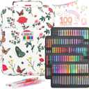 194 Pack Glitter Gel Pen Set, 100 Art Colored Pens Including 94 Gel Pens, 6 Glitter Rainbow Pens, 94 Matching Refills Themed Canvas Case for Adult Coloring Books, Journaling, Scrapbooks