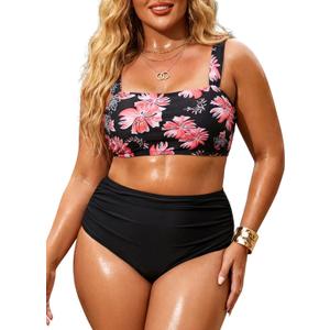 Ocean Blues Women's High Waisted Swimsuit for Women Tummy Control Bikini Set Two Piece Bathing Suits (Pink, XL)