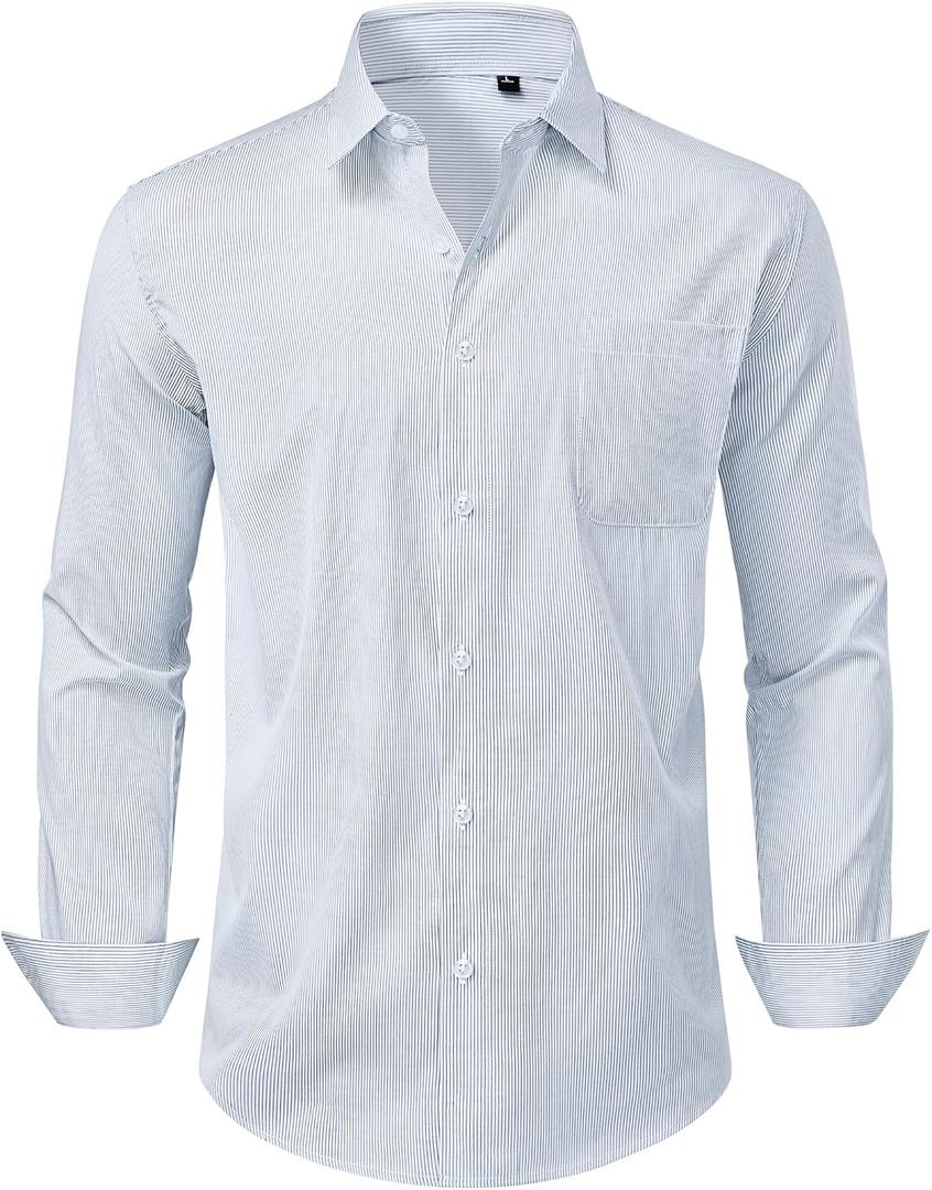 Lion Nardo Mens Dress Shirts Long Sleeve Button Down Shirt Wrinkle Free Stripe Dress Shirt Regular Fit Business Casual Shirts (Blue, XXXL)