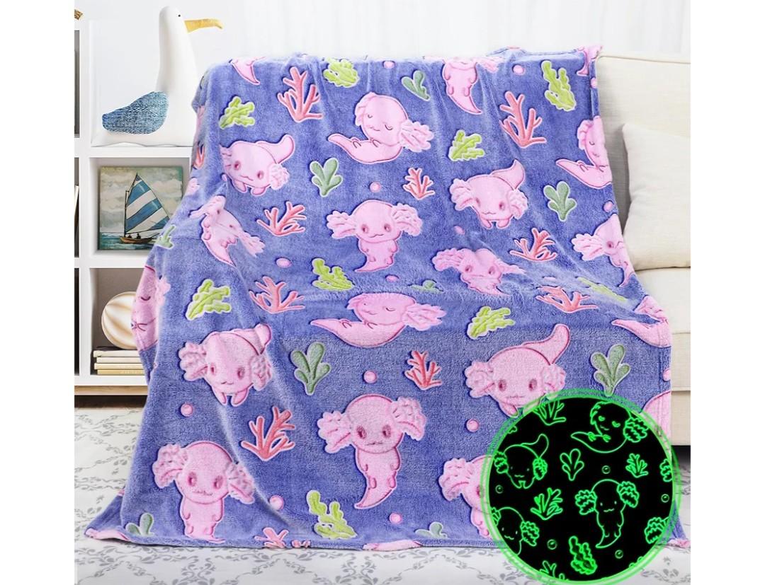 Glow in The Dark Blanket Axolotl Gifts Toys for Girls Cute Axolotl Blanket for Birthday Gifts