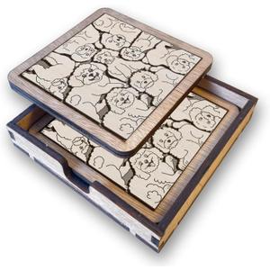 Set 02 Poodle Dog Coaster - Poodle Dog Puzzle Wooden Coaster Set - Interlocking Jigsaw Drink Mats with Laser-Cut Design for Poodle Lovers (Poodle Coasters)