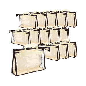 18 Pack 3 Sizes Clear Handbag Storage, Clear Purse Protector Bag with Zipper and Handle Purse Storage Dust Bags for Closet, Beige and Clear