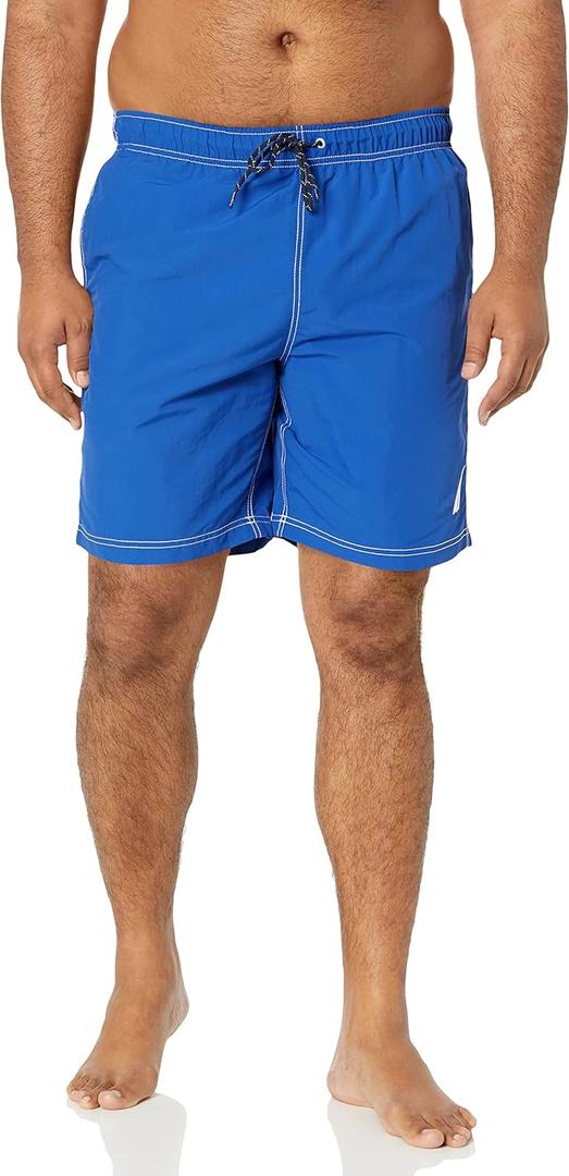 Nautica Men's Solid Quick Dry Classic Logo Swim-Trunk (Large, Bright Cobalt)