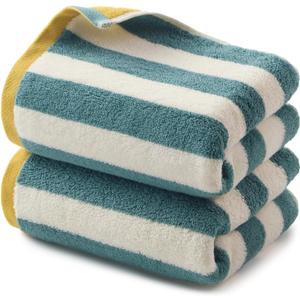 REDKISS 2-Pack Striped Hand Towels for Bathroom - 12 x 28 Inches 100% Cotton Hand Towels, Ultra Soft and Highly Absorbent Towel for Bath, Gym, Hotel, Kitchen and Spa, Kitchen, Green