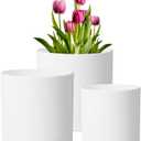 8/7/6 inch Plant Pots, Set of 3 Cylinder Flower Pots for Outdoor Indoor Plants, Decorative Plastic Planters with Drainage Holes and Saucers for Garden House Plants, White