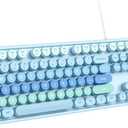Large Print Wired USB Keyboard, 104 Keys Full Size Typewriter Keyboards, Plug and Play Office Computer Keyboard with Number Pad for Windows, PC, Laptop, Desktop (Blue Colorful)