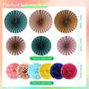 2 x Kosiz 18 Pcs Boho Classroom Hanging Decoration Boho Paper Fans Soft Colored Pom Poms Country School Hanging Fans Tissue Paper Flower for Room Classroom Birthday Party Supplies Decoration