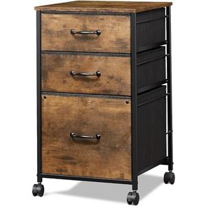 DEVAISE Mobile File Cabinet, Rolling Printer Stand with 3 Drawers, Fabric Vertical Filing Cabinet fits A4 or Letter Size for Home Office, Rustic Brown Wood Grain Print
