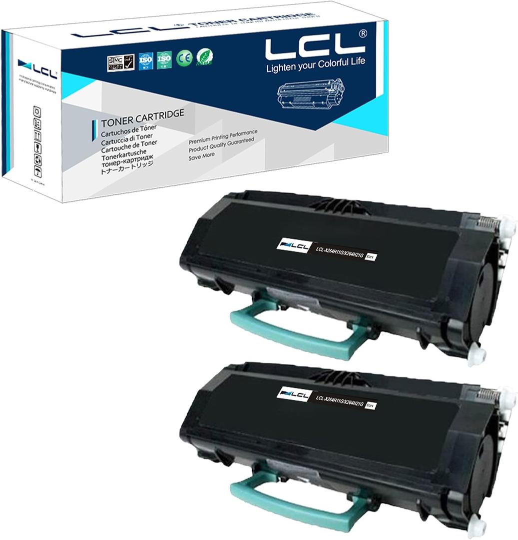 LCL X264 Black High Yield Toner Cartridge Replacement for Lexmark X264A11G X264H11G 9000 Pages for X364 X364dn X364dw X264dn X363 X363dn Printers (2-Pack)