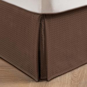 MIYE Pleated Waffle Weave Bed Skirt, Tailored Dust Ruffle 16 Inch Drop Easy Fit, Machine Washable (Brown, Queen - 16" Drop)