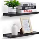 Meangood Floating Shelves Black 17 inch Wall Mounted Natural Bamboo Wood Wall Storage Shelves for Bedroom,Living Room,Bathroom, KitchenSet of 2, 2 Pack