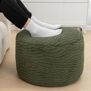 Pouf Ottoman Stuffed 20x20x12 Inches Floor Pouf Plush Fiber Ottoman Foot Rest Under Desk Foot Stool for Living Room Bedroom (Green)