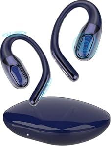 Open Ear Headphones Bluetooth 6.0 Immersive Stereo, 2026 Wireless Sports Earbuds with Wide Area Tap, 45Hrs Lightweight Comfort Ear Buds with ENC Mic, IPX7 Waterproof Earphones for Gym/ Running Blue