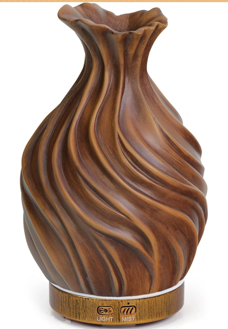 200ml Essential Oil Diffuser for Home, Wood Grain Cover Aromatherapy Diffuser, Cool Mist Humidifier with Safe Auto Shut-Off and 2 Mist Modes & 7 Color LED Night Lights for Office Room (VASE01)