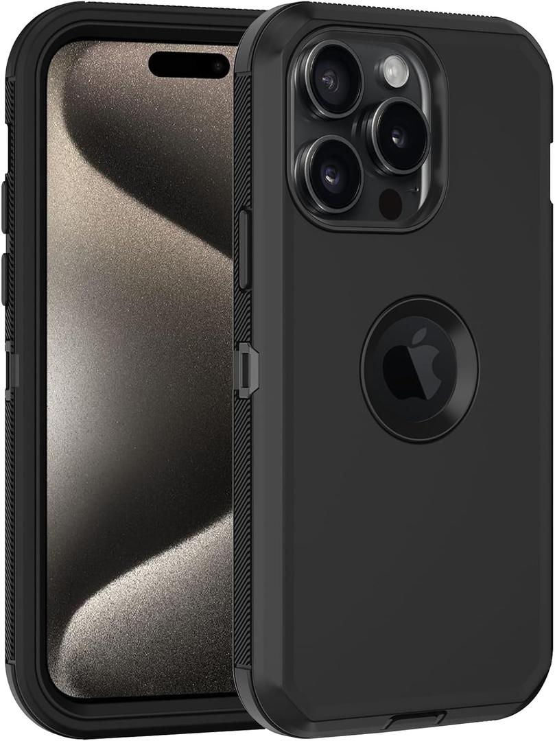 for iPhone 15 Pro Max Case, with Built in Screen Protector Heavy Duty Drop Protection, Full Body Rugged Shockproof Dust Proof Protective Phone Cover for Apple iPhone 15 Pro Max 6.7 (Black)