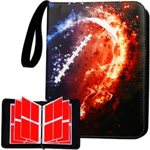 Football Card Binder with 4 Pockets, Trade Binder Fits 400 Cards with 50 Pages, Portable Collection Card Book, Game Sports Card with Photo Albums with Zipper for Gifts-Black