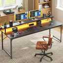PRAISUN 63 inch Gaming Desk, LED & Power Outlets, Monitor Stand, Black