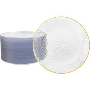 100Pcs Clear Gold Plastic Dinner Plates 10 Inch, Hammered Disposable Heavy Duty Dinner Plates with Gold Rim, Round Clear Plates for Wedding Party