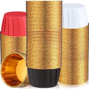 300 Pack Black Red White Cupcake Cups Bulk 3.5 oz Disposable Foil Muffin Liners Wrappers for Baking Aluminum Paper Mini Metallic Holiday Wedding Festival Party Supply