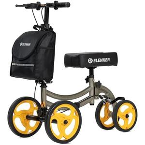 ELENKER Deluxe Steerable Knee Walker with 10" Front Wheels  Medical Scooter for Foot Injuries, Broken Ankle, Compact Crutch Alternative, Black