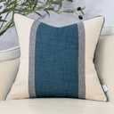 Yangest Patchwork Pillow Cover 20x20 Inch Luxury Cotton and Linen Cushion Cover Square Pillowcover for Couch Bedroom Living Room, Blue (20" x 20" (Pack of 1))