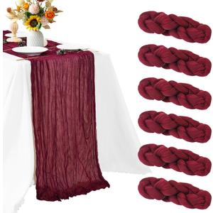 6 Pcs Burgundy Cheesecloth Table Runner, 10ft Cheese Cloth Table Runners for Christmas Birthday Wedding Party Baby Shower Valentine's Day Table Decoration (Wine Red)